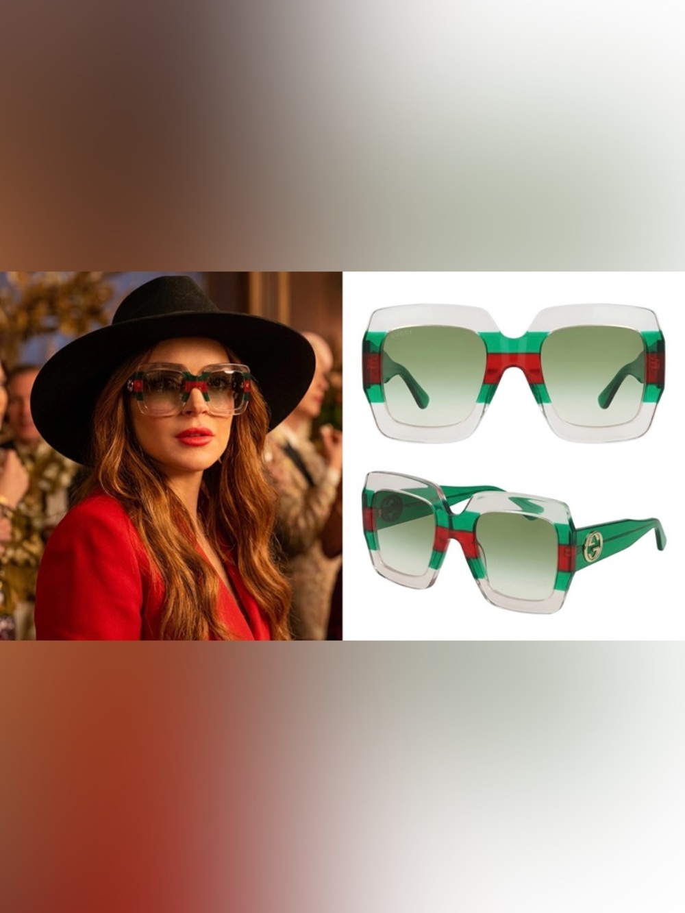 Gucci GG0178S Clear Striped Oversized Square Sunglasses